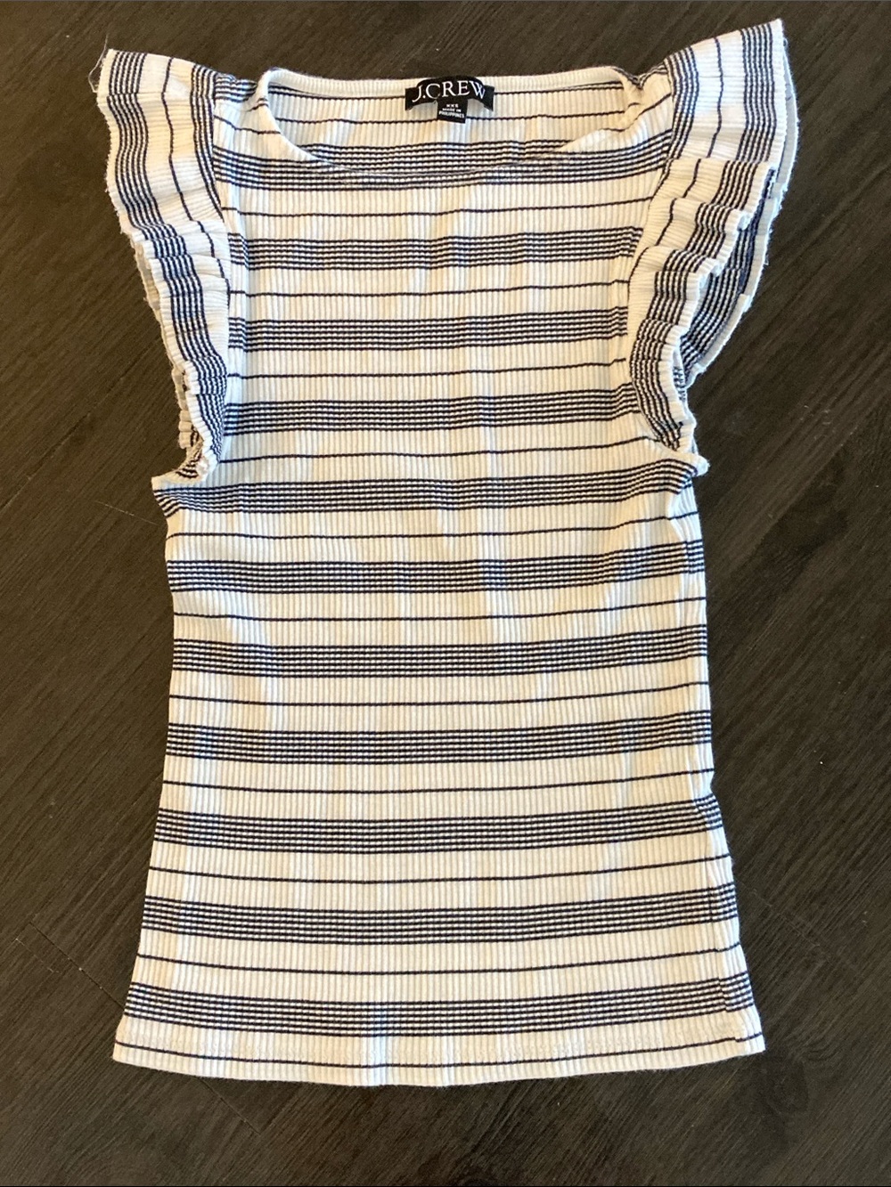 J. Crew Cream & Navy Striped Ruffle-Sleeve Ribbed Tank size:XXS